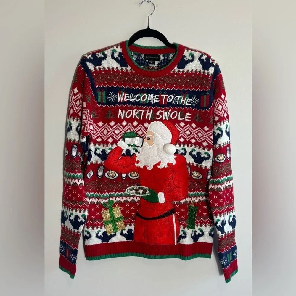 Blizzard Bay Men’s “Welcome to the North Swole” Ugly Christmas Sweater Medium